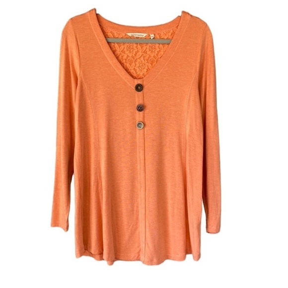 Soft Surroundings Coral Maddalena Tunic Top Decorative Button Sz M - Picture 1 of 7